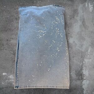 Y2K Rhinestone Denim Mini Dress Indie Sleaze Bedazzled Strapless Party